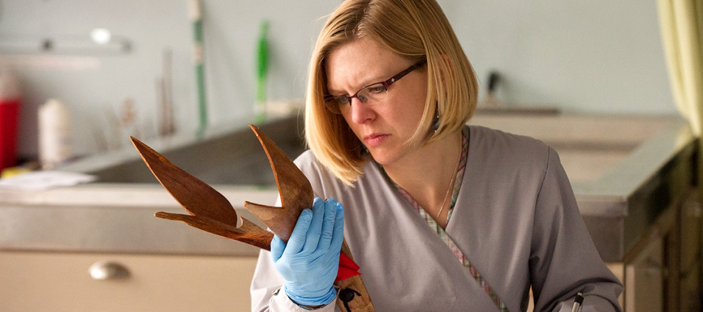 Art Conservation student working in the lab